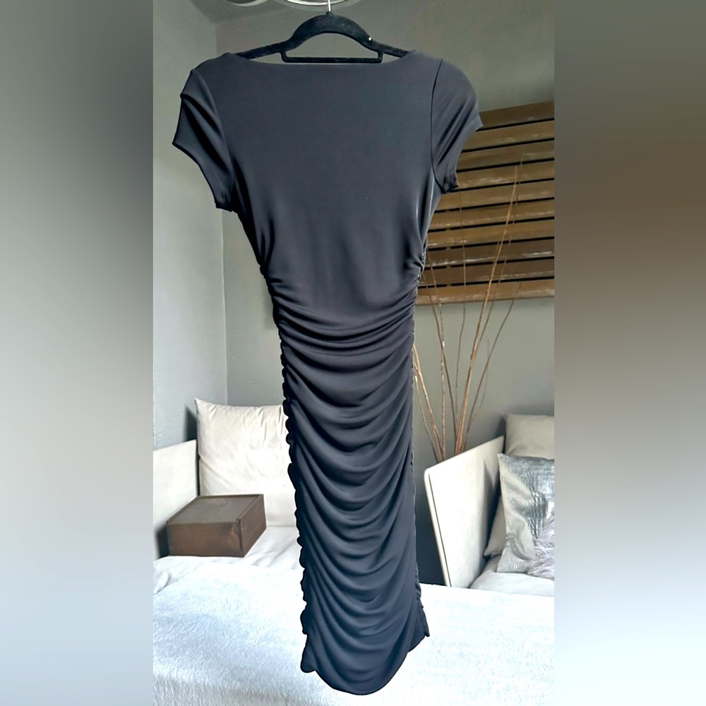 BCBG Max Azria Black Mini Dress, Size Small, Front Ruffle - Picture 2 of 5